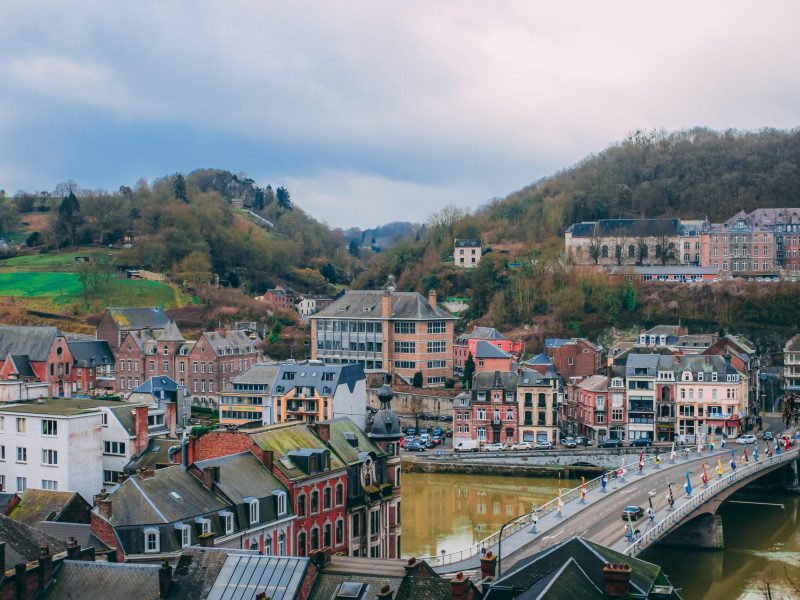 An aerial shot of  Dinant Belgium